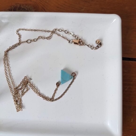Handmade Turquoise Triangle Gold Chain Necklace - Picture 3 of 3